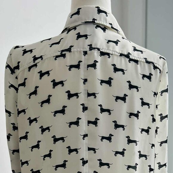 Cartise Ivory & Black Dachshund-Print Lightweight Button Front Blouse – US 4 - Picture 8 of 13